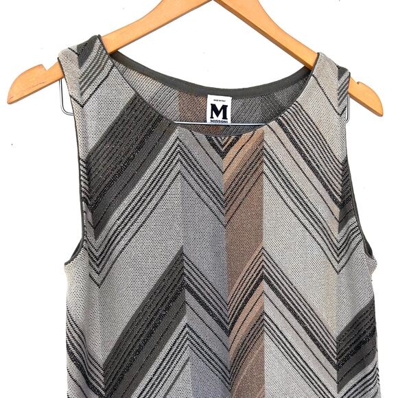 Missoni Chevron Knit Mini Sleeveless Tank Dress Brown Metallic 46 Wool 10 - Picture 5 of 12